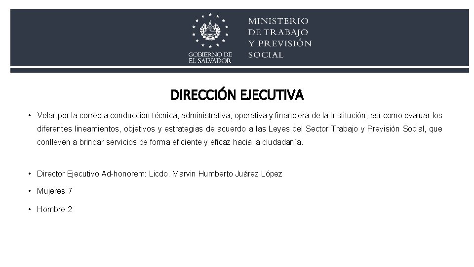 DIRECCIÓN EJECUTIVA • Velar por la correcta conducción técnica, administrativa, operativa y financiera de