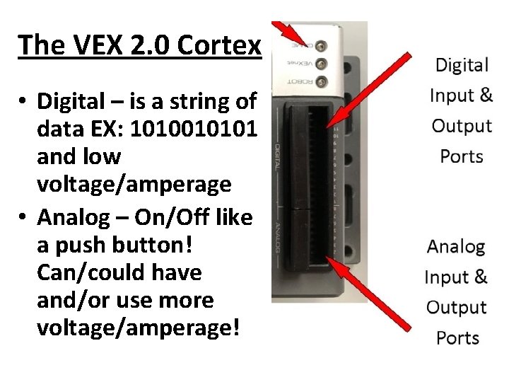 The VEX 2. 0 Cortex • Digital – is a string of data EX: