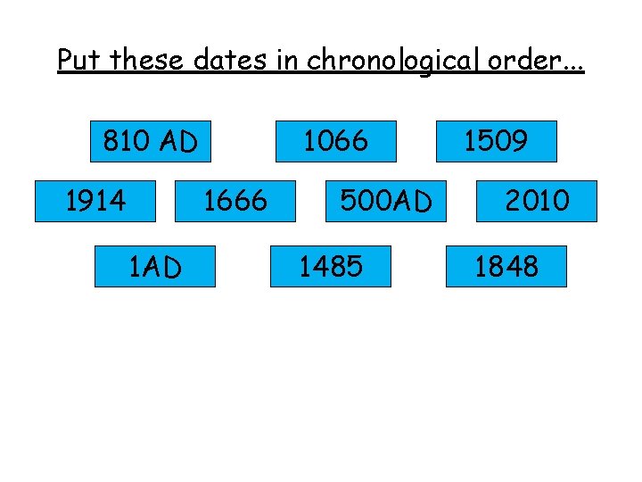 Put these dates in chronological order. . . 810 AD 1914 1066 1666 1