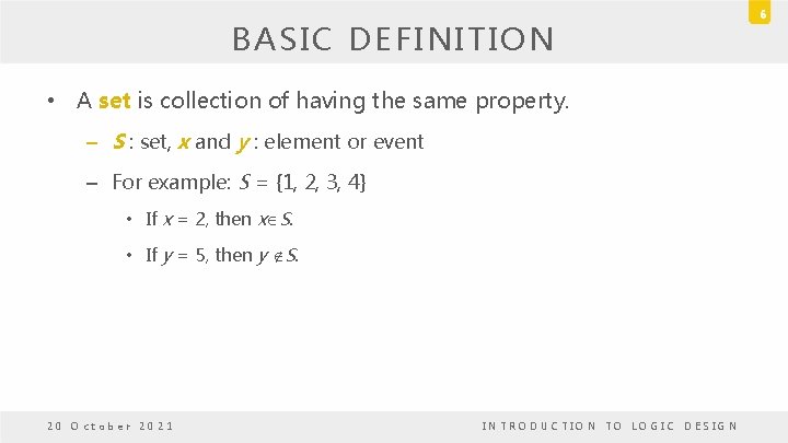 BASIC DEFINITION • A set is collection of having the same property. – S BASIC DEFINITION • A set is collection of having the same property. – S