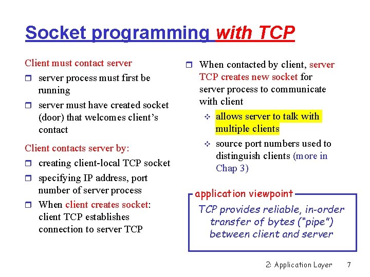 Socket programming with TCP Client must contact server r server process must first be