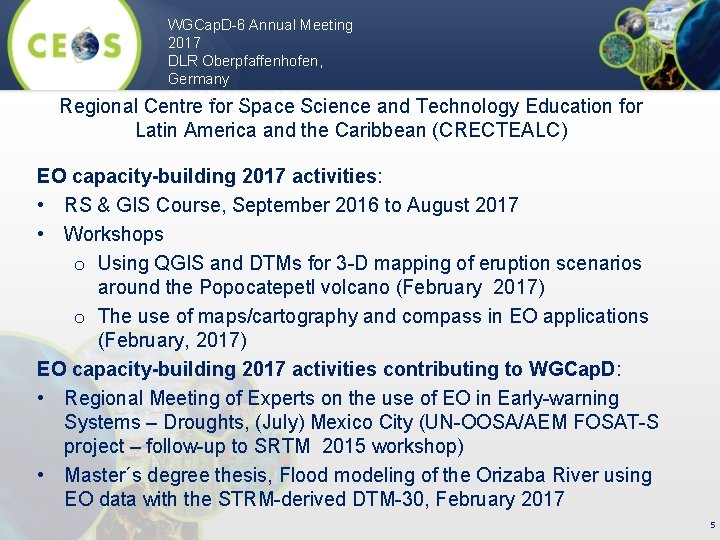 WGCap. D-6 Annual Meeting 2017 DLR Oberpfaffenhofen, Germany 27 th-29 th March 2017 Regional