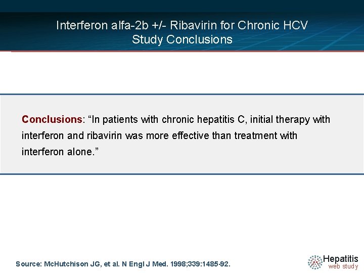 Interferon alfa-2 b +/- Ribavirin for Chronic HCV Study Conclusions: “In patients with chronic