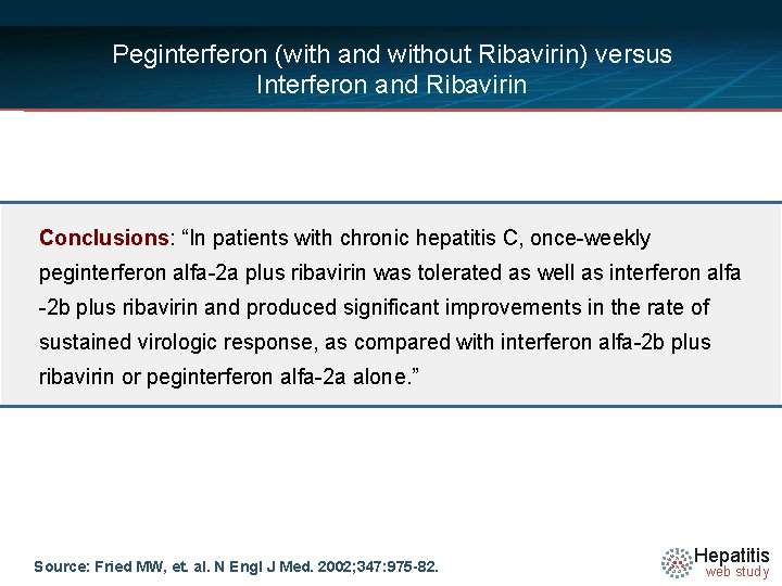 Peginterferon (with and without Ribavirin) versus Interferon and Ribavirin Conclusions: “In patients with chronic