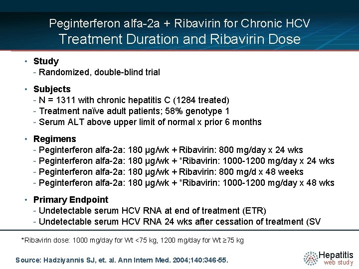 Peginterferon alfa-2 a + Ribavirin for Chronic HCV Treatment Duration and Ribavirin Dose •