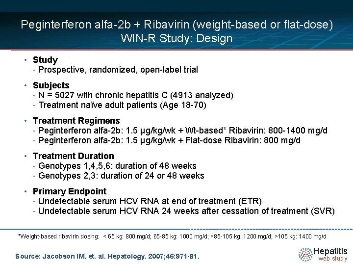 Peginterferon alfa-2 b + Ribavirin (weight-based or flat-dose) WIN-R Study: Design • Study -