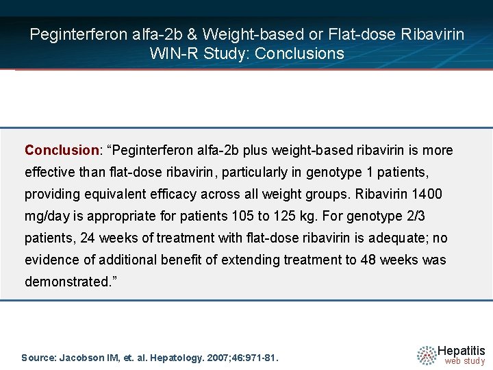 Peginterferon alfa-2 b & Weight-based or Flat-dose Ribavirin WIN-R Study: Conclusions Conclusion: “Peginterferon alfa-2