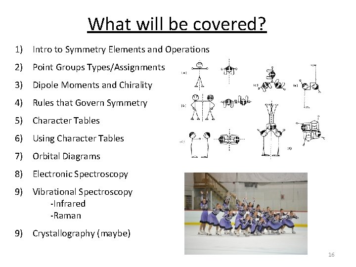 What will be covered? 1) Intro to Symmetry Elements and Operations 2) Point Groups