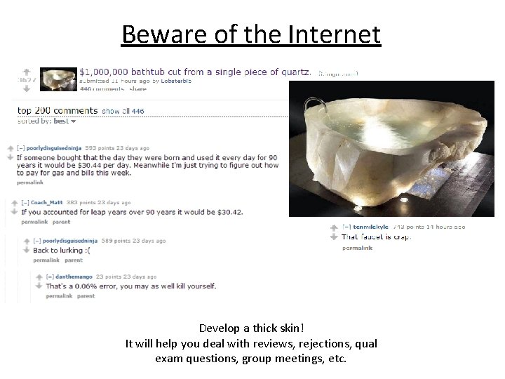 Beware of the Internet Develop a thick skin! It will help you deal with