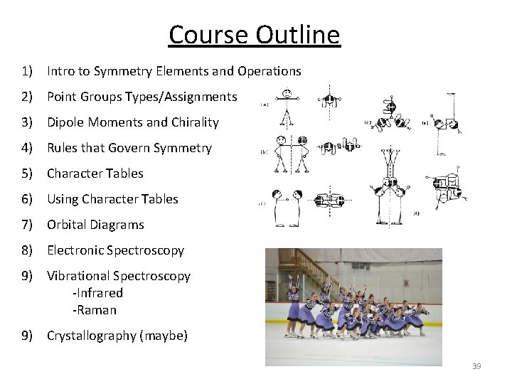 Course Outline 1) Intro to Symmetry Elements and Operations 2) Point Groups Types/Assignments 3)