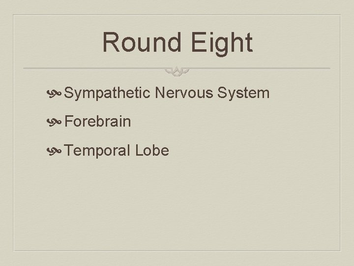 Round Eight Sympathetic Nervous System Forebrain Temporal Lobe 