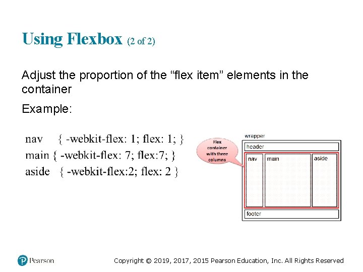 Using Flexbox (2 of 2) Adjust the proportion of the “flex item” elements in