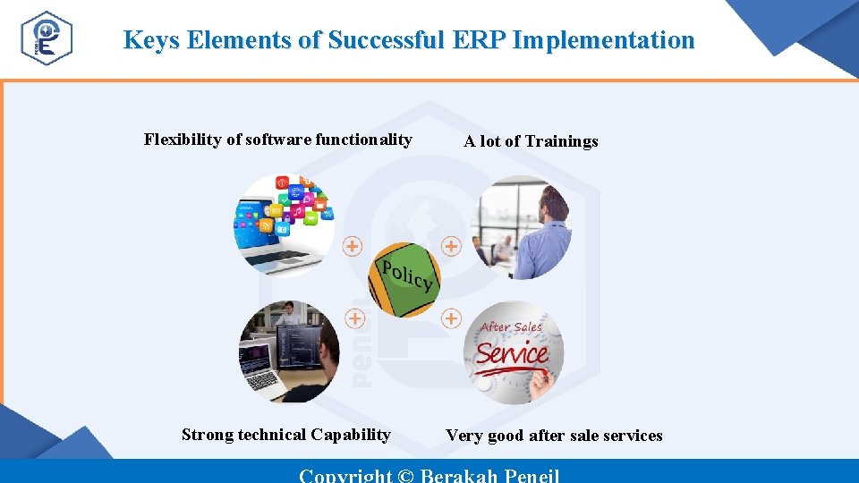Keys Elements of Successful ERP Implementation Flexibility of software functionality Strong technical Capability A