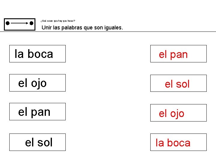 ¿Qué crees que hay que hacer? Unir las palabras que son iguales. la boca