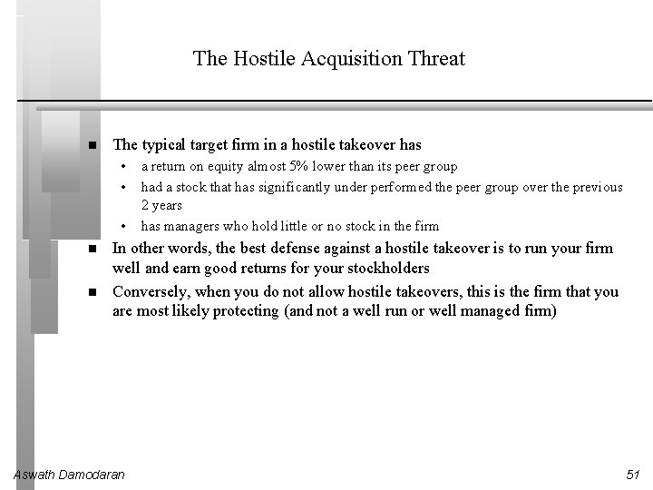 The Hostile Acquisition Threat The typical target firm in a hostile takeover has •