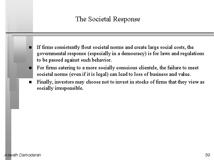 The Societal Response If firms consistently flout societal norms and create large social costs,