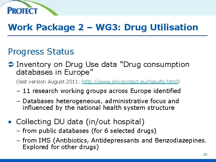 Work Package 2 – WG 3: Drug Utilisation Progress Status Ü Inventory on Drug