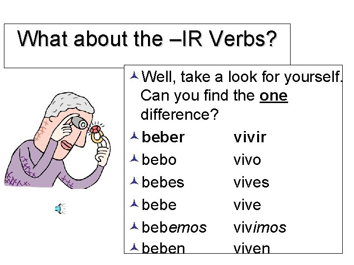 What about the –IR Verbs? ©Well, take a look for yourself. Can you find