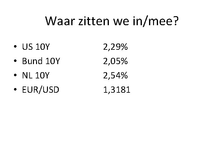 Waar zitten we in/mee? • • US 10 Y Bund 10 Y NL 10