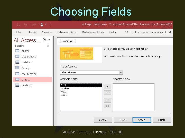 Choosing Fields Creative Commons License – Curt Hill. Choosing Fields Creative Commons License – Curt Hill.