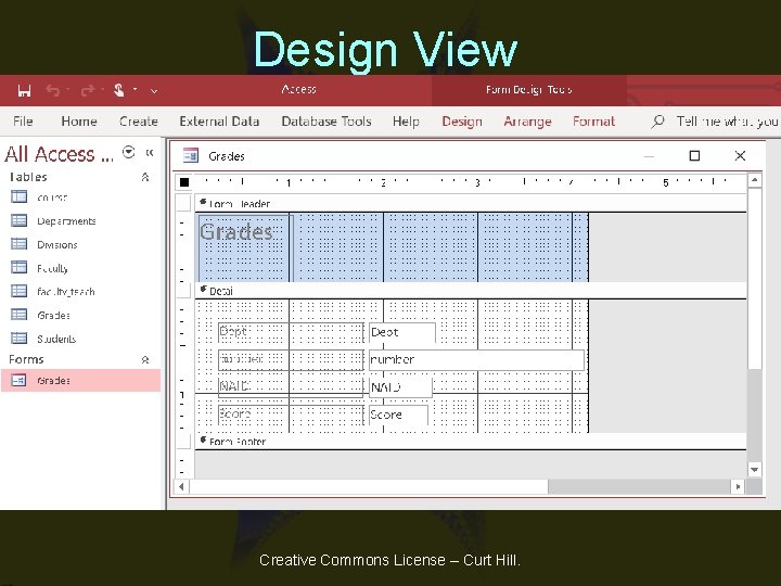 Design View Creative Commons License – Curt Hill. Design View Creative Commons License – Curt Hill.