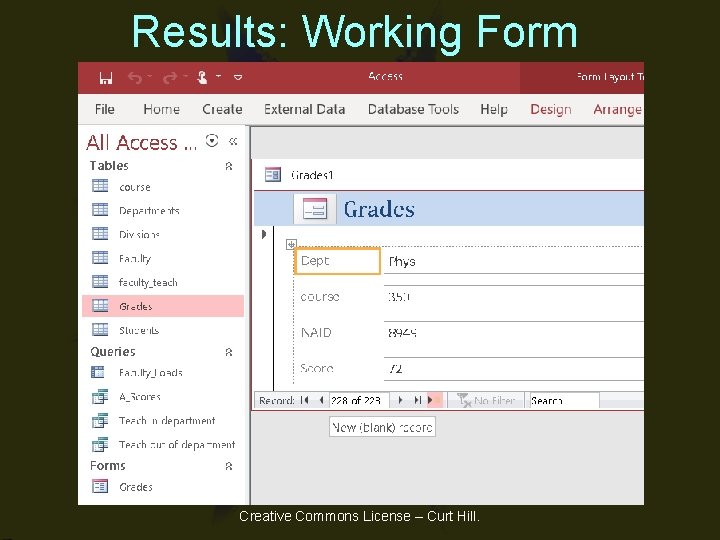 Results: Working Form Creative Commons License – Curt Hill. Results: Working Form Creative Commons License – Curt Hill.