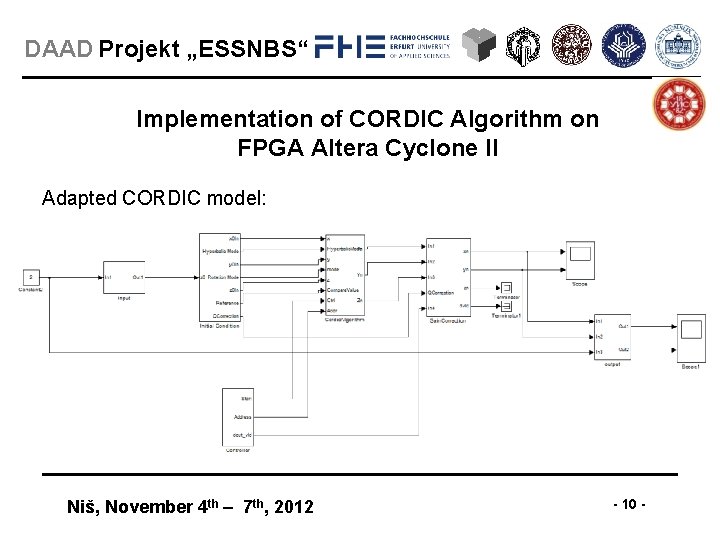 DAAD Projekt „ESSNBS“ Implementation of CORDIC Algorithm on FPGA Altera Cyclone II Adapted CORDIC DAAD Projekt „ESSNBS“ Implementation of CORDIC Algorithm on FPGA Altera Cyclone II Adapted CORDIC