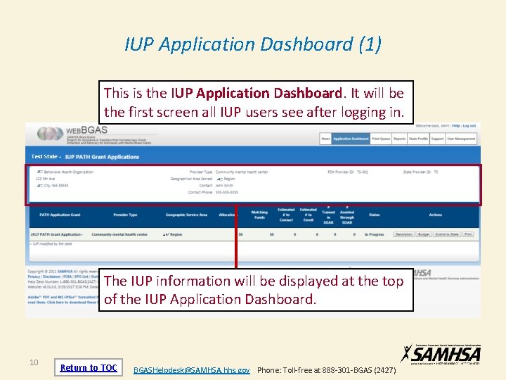 IUP Application Dashboard (1) This is the IUP Application Dashboard. It will be the