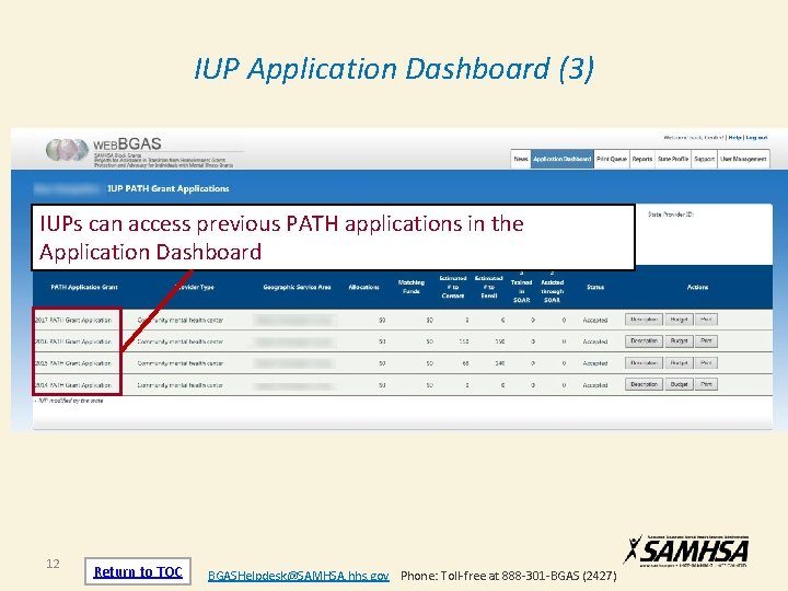 IUP Application Dashboard (3) IUPs can access previous PATH applications in the Application Dashboard