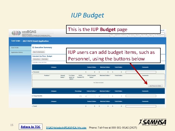 IUP Budget This is the IUP Budget page IUP users can add budget items,