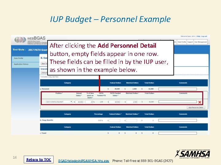 IUP Budget – Personnel Example After clicking the Add Personnel Detail button, empty fields