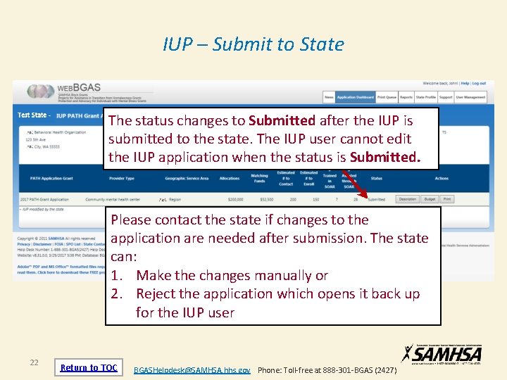 IUP – Submit to State The status changes to Submitted after the IUP is