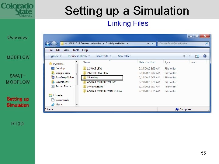 Setting up a Simulation Linking Files Overview MODFLOW SWATMODFLOW Setting up Simulation RT 3