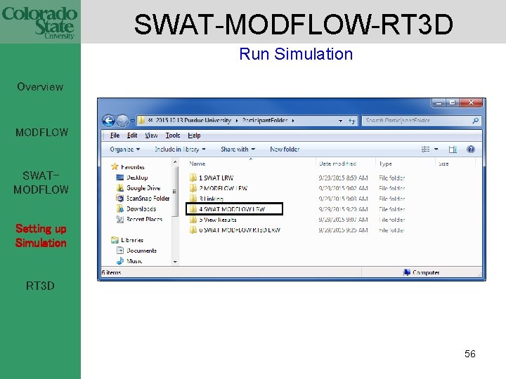 SWAT-MODFLOW-RT 3 D Run Simulation Overview MODFLOW SWATMODFLOW Setting up Simulation RT 3 D