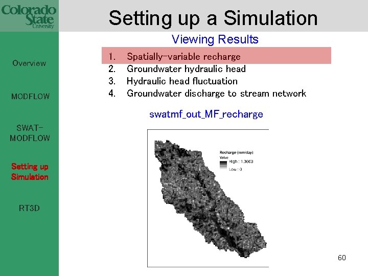 Setting up a Simulation Viewing Results Overview MODFLOW 1. 2. 3. 4. Spatially-variable recharge