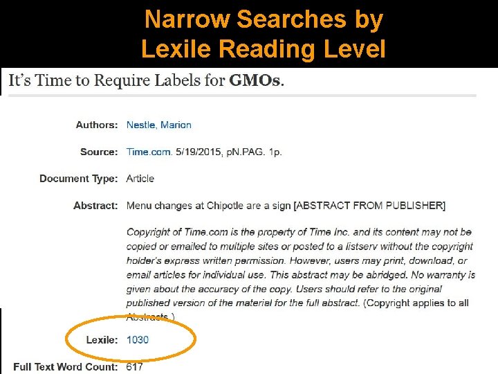 Narrow Searches by Lexile Reading Level 