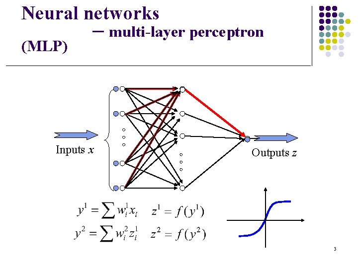 Neural networks (MLP) – multi-layer perceptron Inputs x Outputs z 3 
