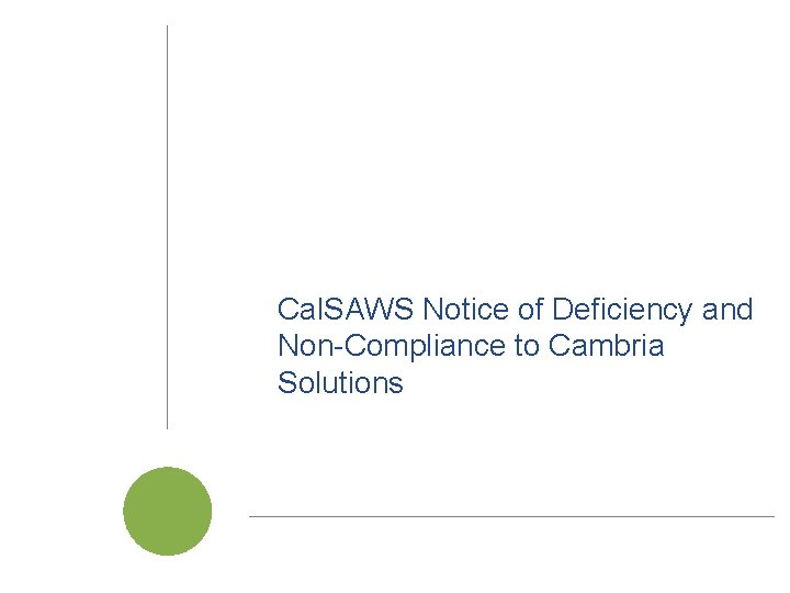 Cal. SAWS Notice of Deficiency and Non-Compliance to Cambria Solutions Cal. SAWS | JPA