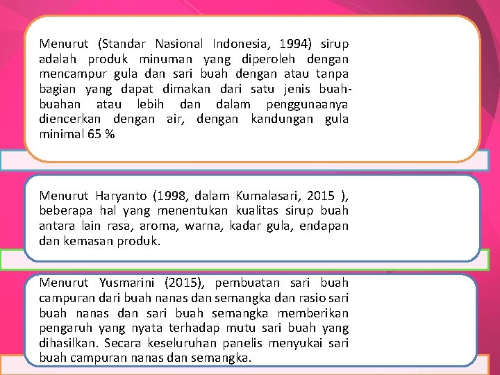 Menurut (Standar Nasional Indonesia, 1994) sirup adalah produk minuman yang diperoleh dengan mencampur gula