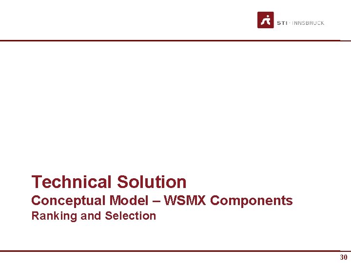 Technical Solution Conceptual Model – WSMX Components Ranking and Selection 30 