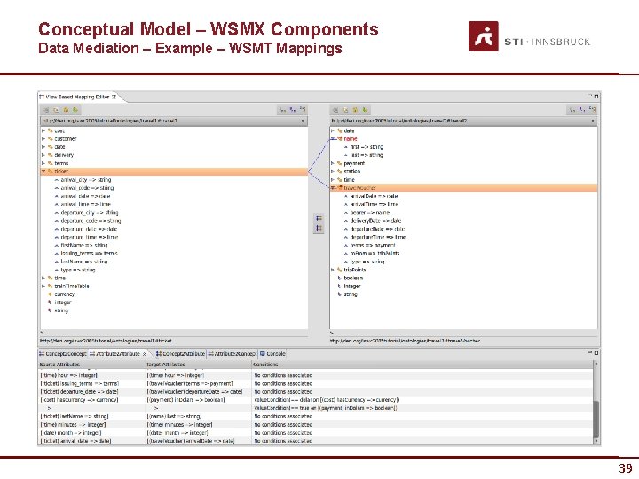 Conceptual Model – WSMX Components Data Mediation – Example – WSMT Mappings 39 