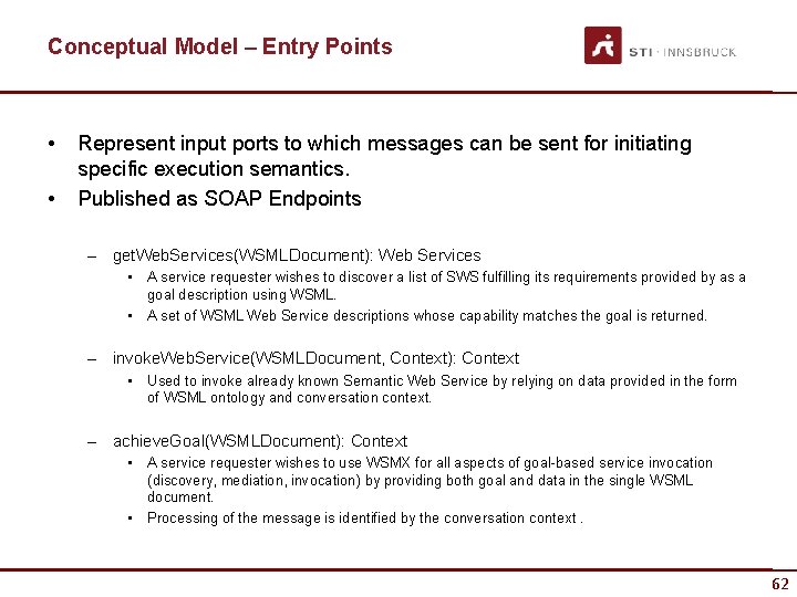 Conceptual Model – Entry Points • • Represent input ports to which messages can