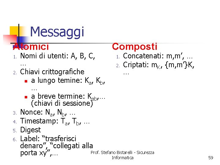 Messaggi Atomici 1. 2. 3. 4. 5. 6. Composti Nomi di utenti: A, B,