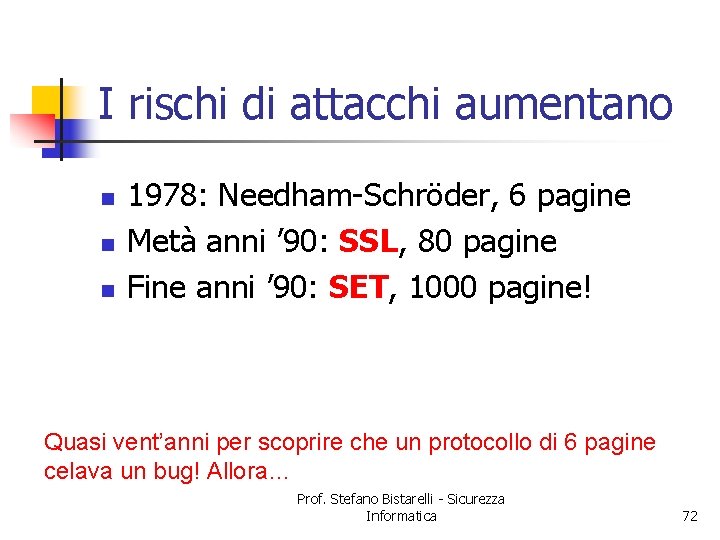 I rischi di attacchi aumentano n n n 1978: Needham-Schröder, 6 pagine Metà anni