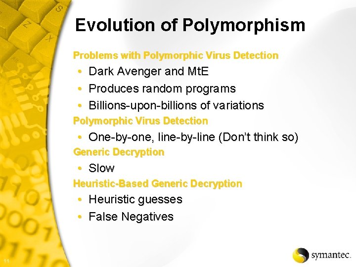 Evolution of Polymorphism Problems with Polymorphic Virus Detection • Dark Avenger and Mt. E