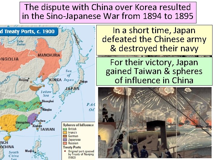 The dispute with China over Korea resulted in the Sino-Japanese War from 1894 to