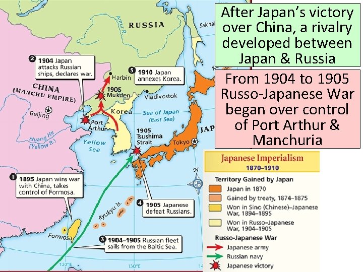 After Japan’s victory over China, a rivalry developed between Japan & Russia From 1904