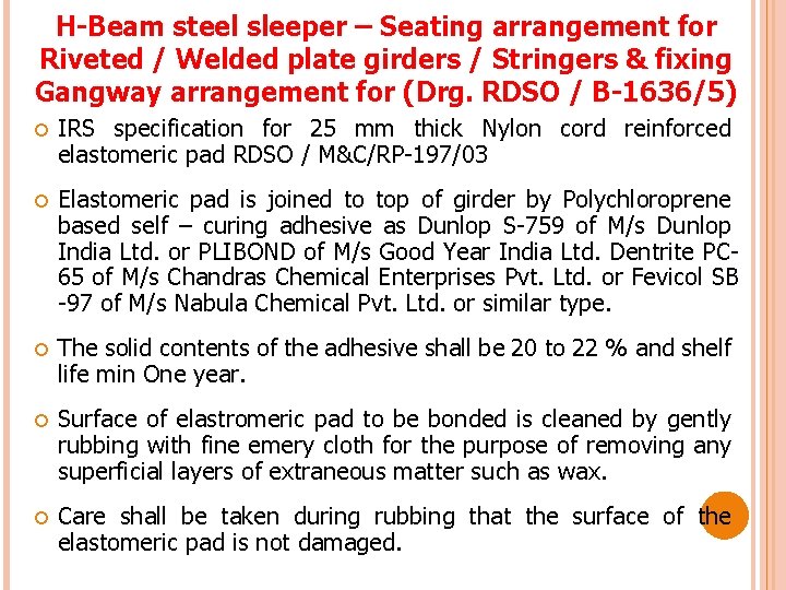 H-Beam steel sleeper – Seating arrangement for Riveted / Welded plate girders / Stringers