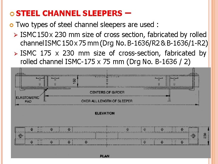  STEEL CHANNEL SLEEPERS – Two types of steel channel sleepers are used :