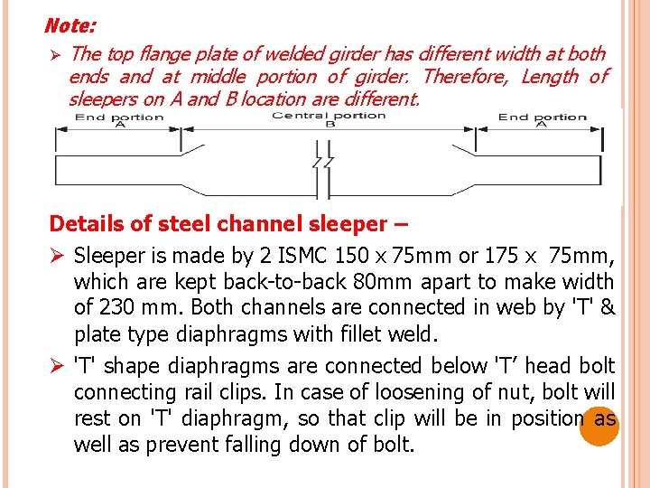 Note: Ø The top flange plate of welded girder has different width at both